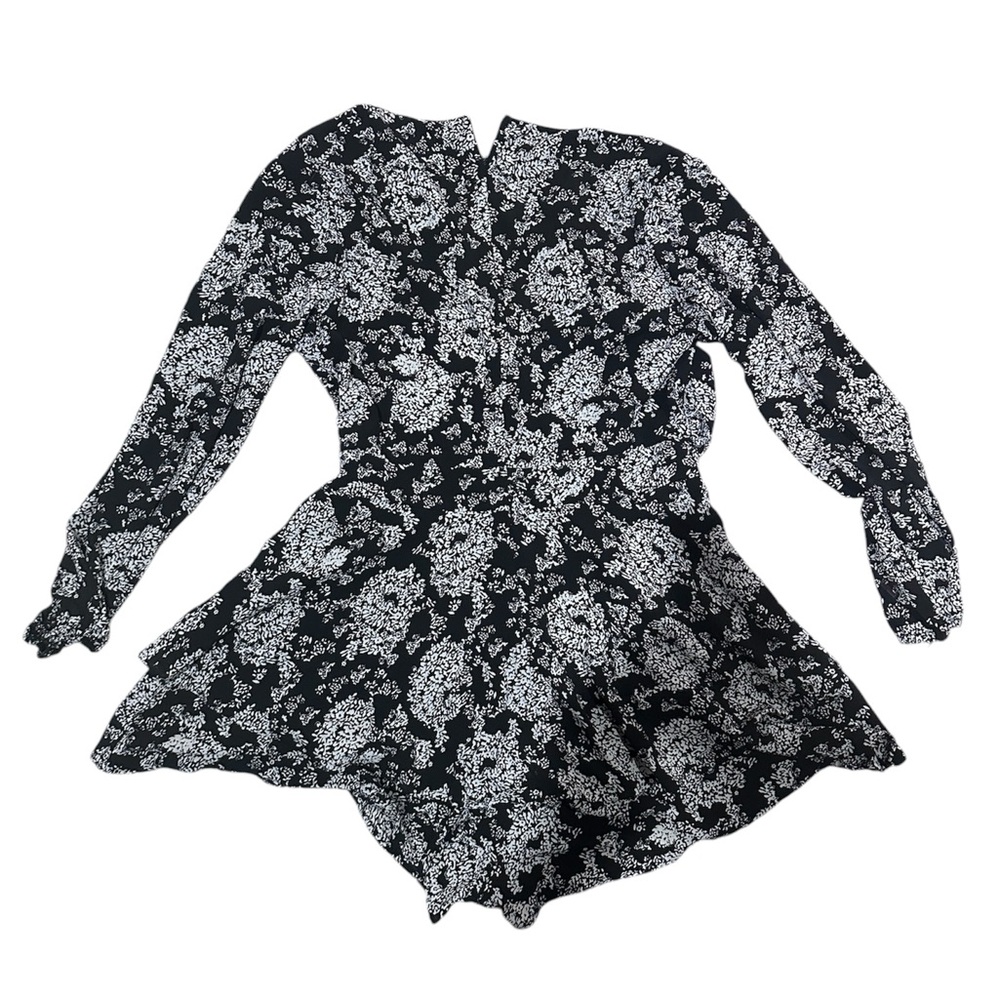 Bonkwa - Women's Black Floral Ruffled Romper/Dress with Tieable Belt (XL)